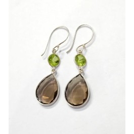 Smikey Quartz Peridot Earrings 925 Silver Earrings Bezelb Earrings